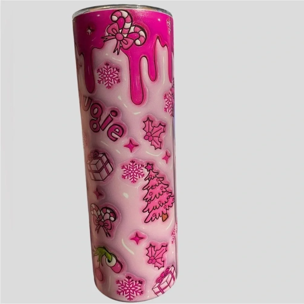 Christmas Tumbler Grinch Festive Pink Santa Gift